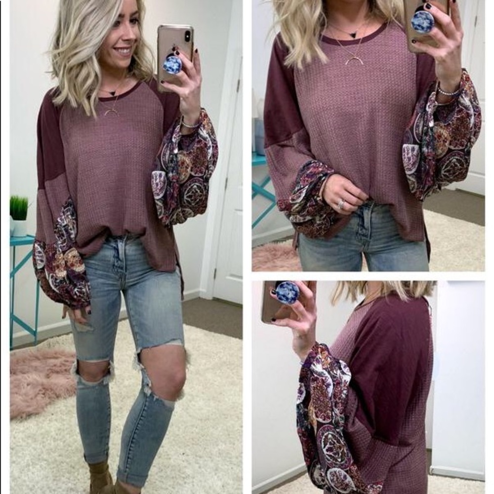 Bubble Sleeve Waffle Knit Top
